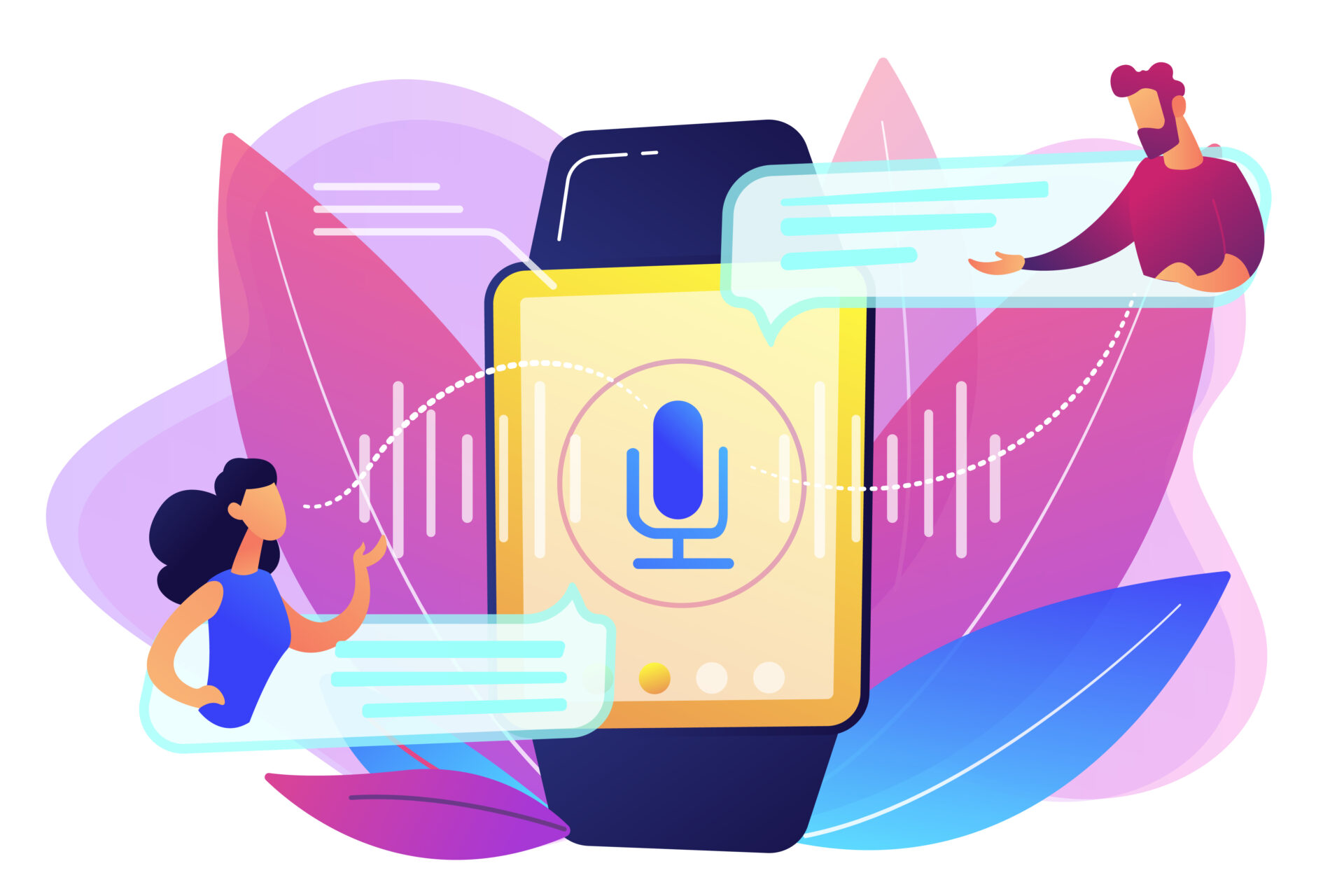 Infographic highlighting the features and challenges of LLM Voice Assistance technology.