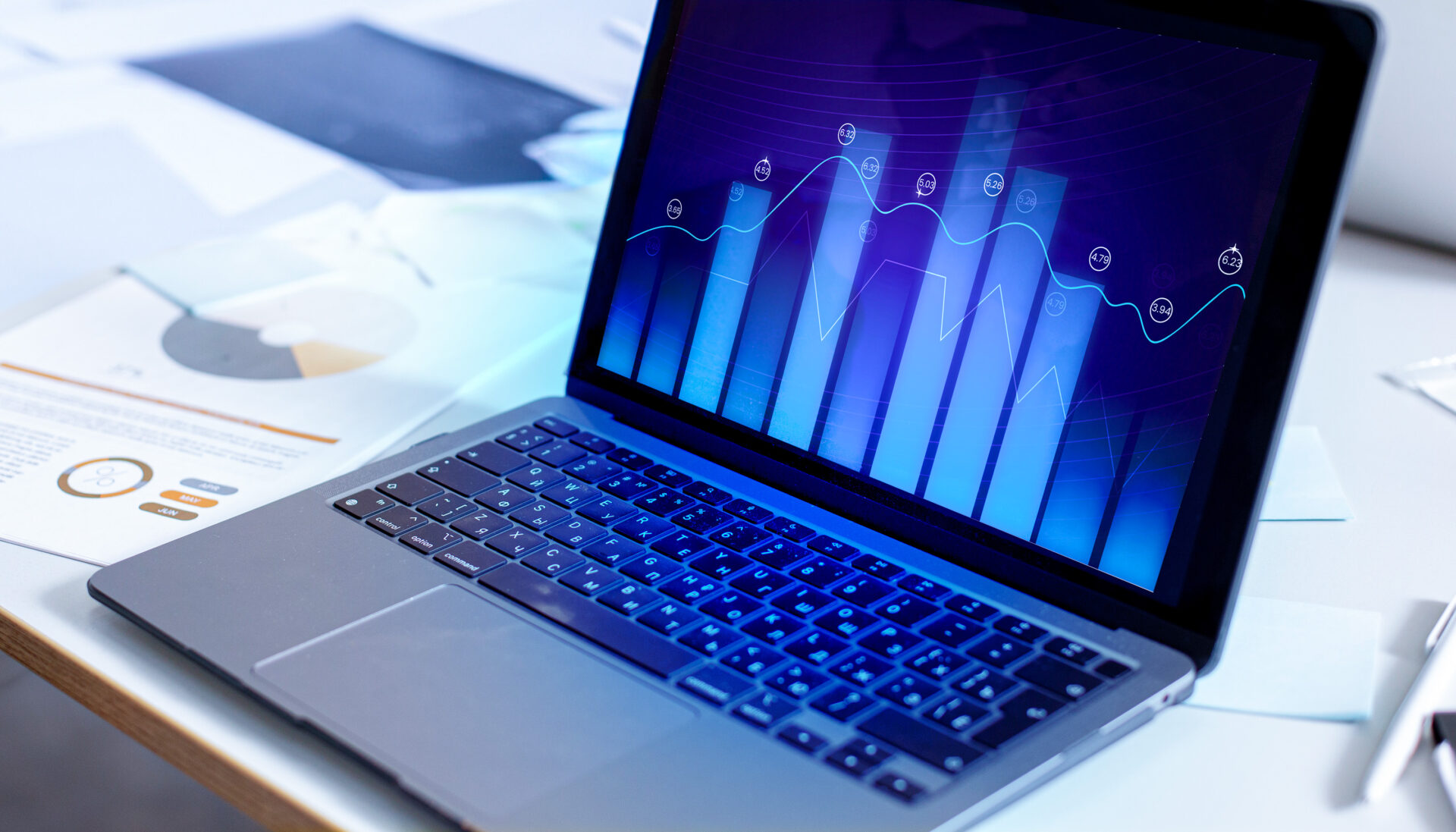 Laptop screen displaying visualization of website performance setup.