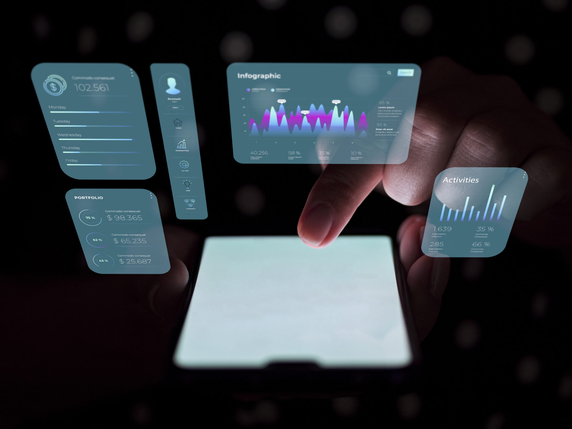 A mobile screen displaying virtual representations of various mobile app designs, offering inspiration and creativity.