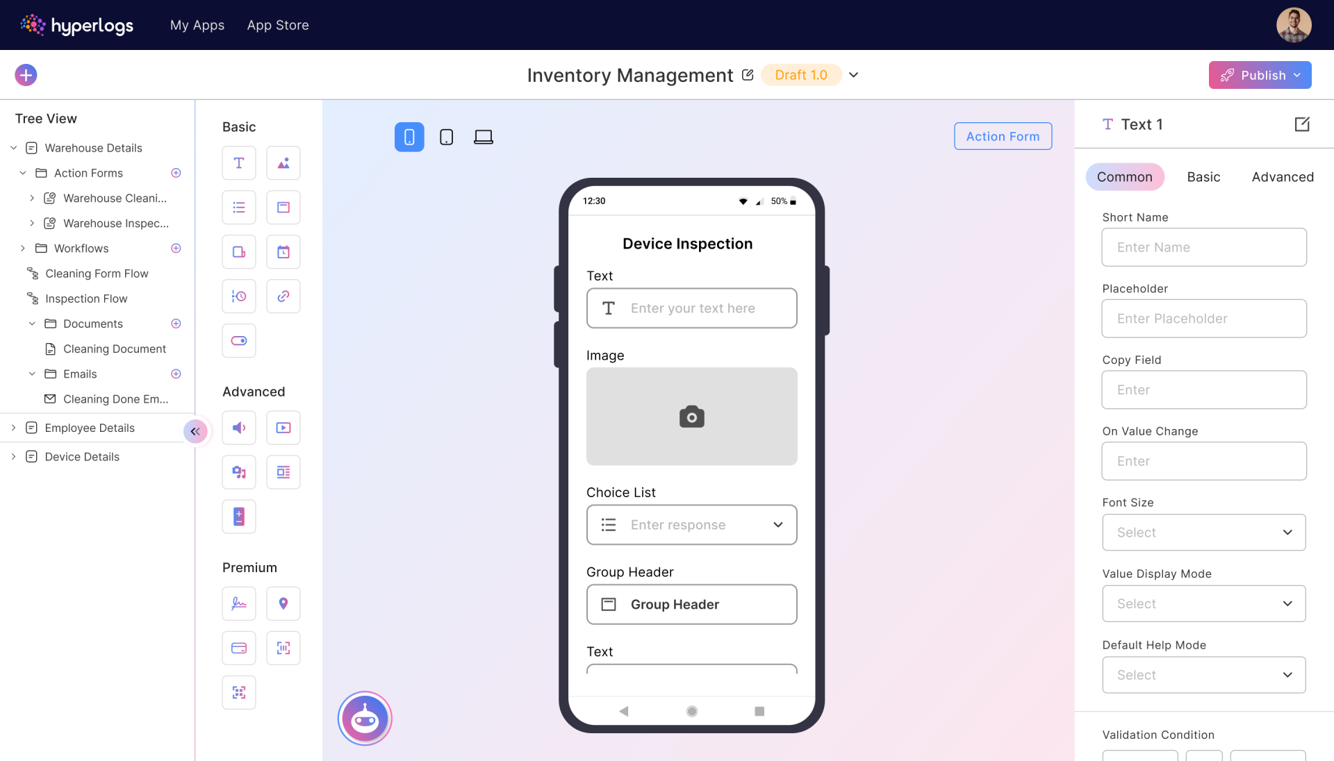 Mobile form design on Hyperlogs