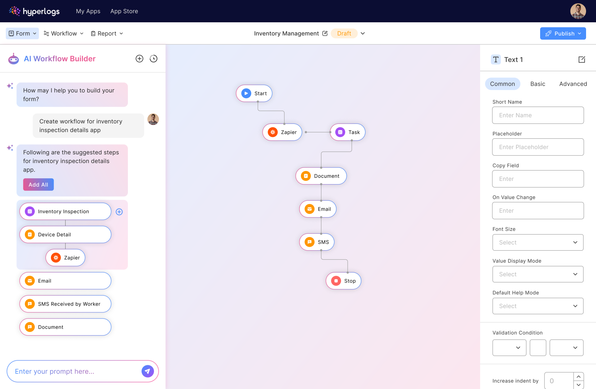 Hyperlogs workflow automation screen
