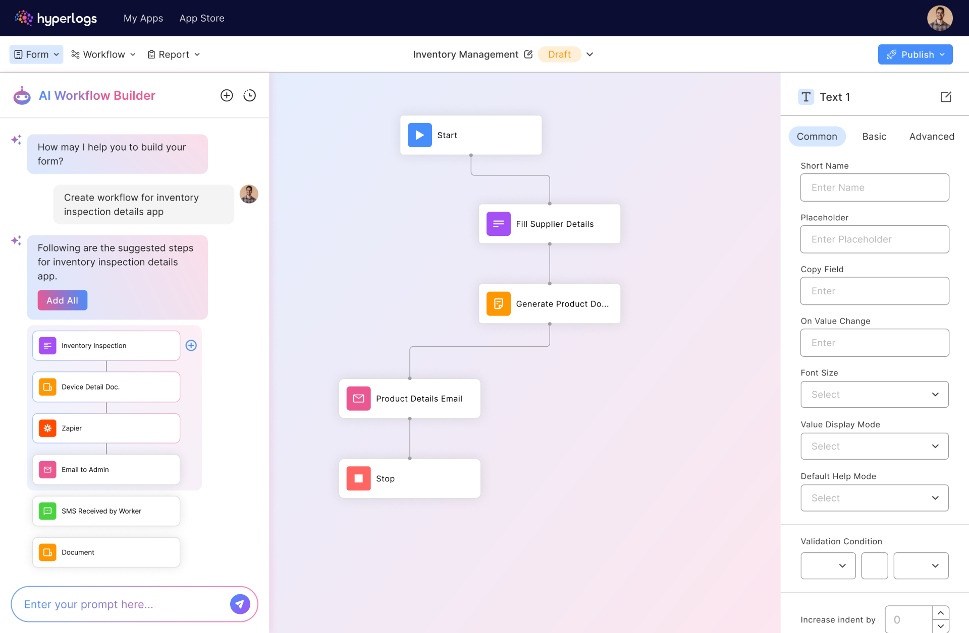 Hyperlogs custom workflow in progress
