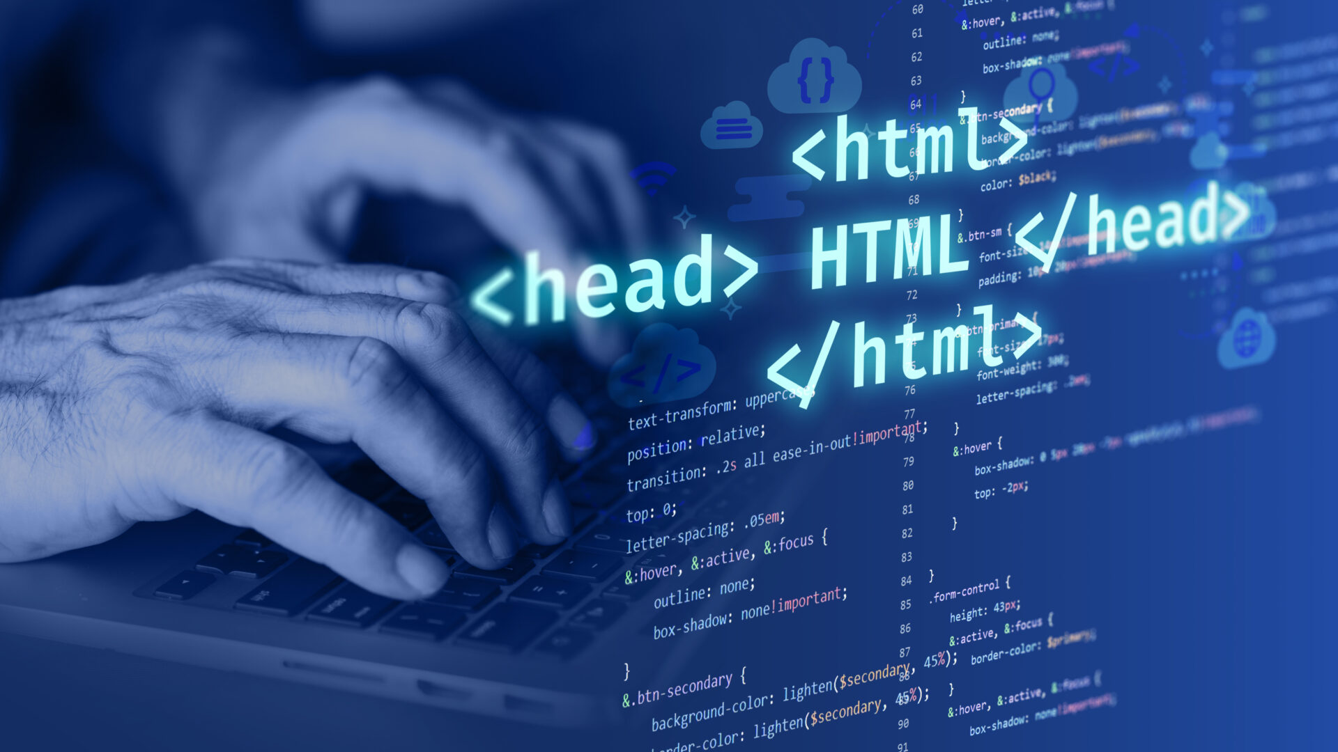 A person typing on a keyboard, engaged in coding with Software Development Tools. 